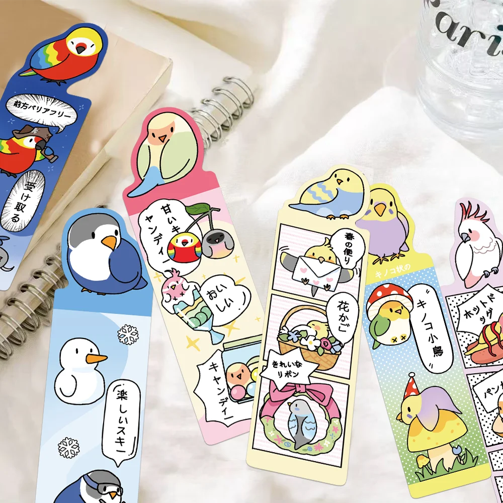 30 Stück Cartoon Papagei Comic Lesezeichen Studentenbücher Seitenmarkierungen Dekoratives Papier Notizkarten Planerzubehör Image