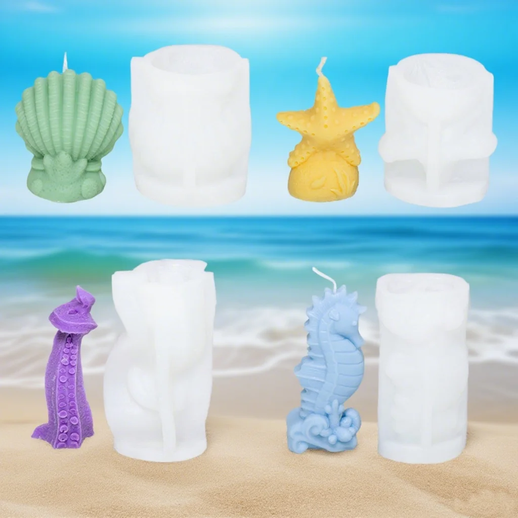 Meeresorganismus Silikon Kerzenform Oktopus Seestern Seepferdchen Silikonformen für DIY Gips Harz Epoxid Ton Bienenwachs Home Decor Image