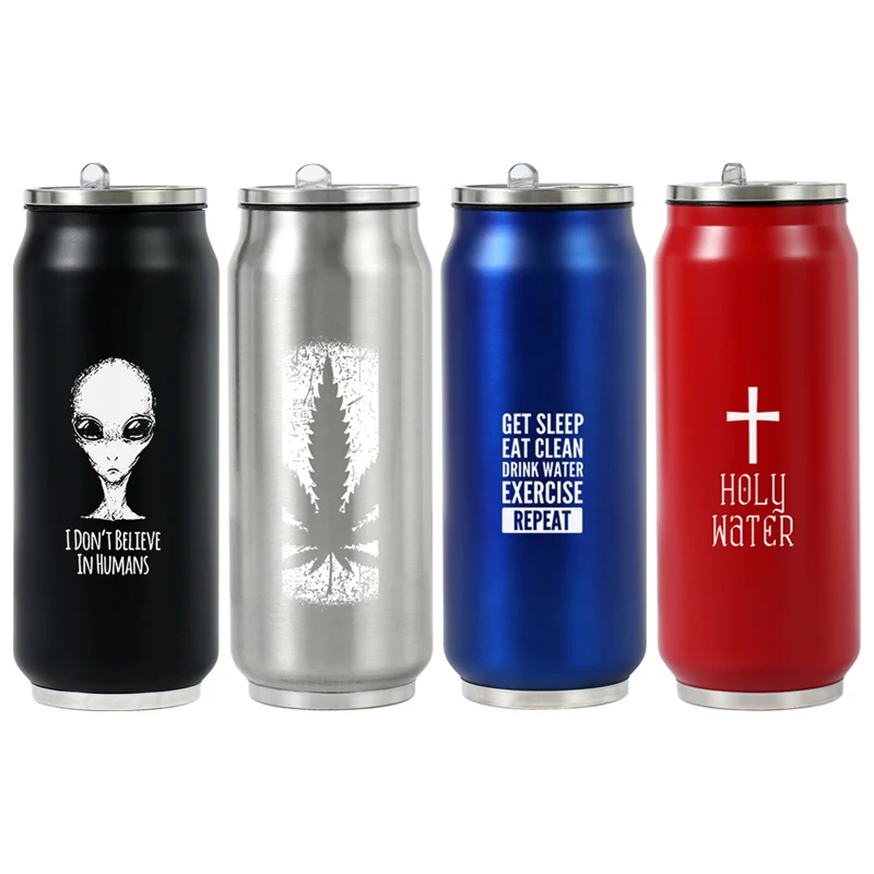 500 ml 304 Edelstahl Cola Dose Thermoskanne Individuelles LOGO Vakuum Tasse Flasche Tragbare Doppel Schichten Stroh Tasse Wasser Flasche becher Image