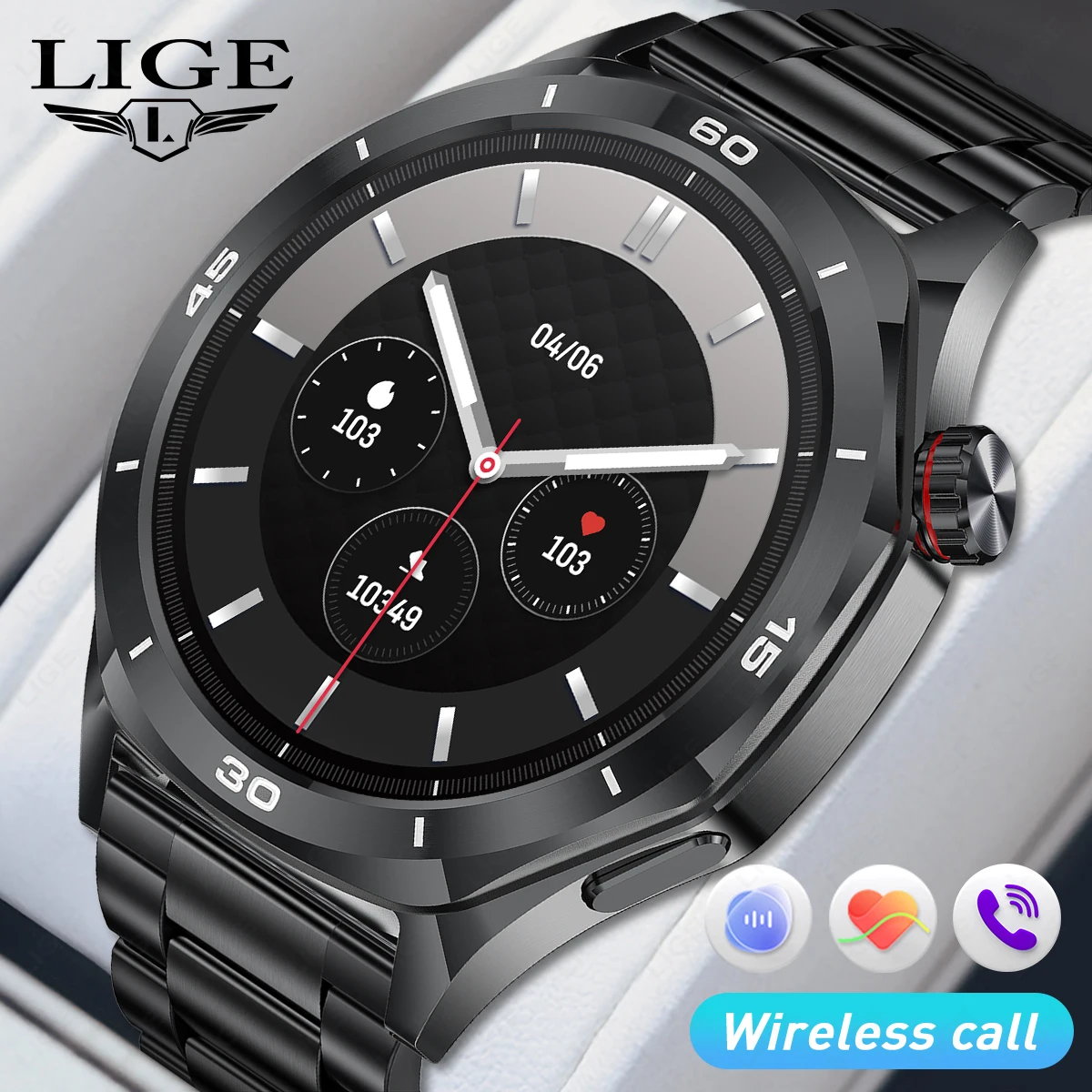 LIGE 1,52 "HD Mode 400mAh Smart Uhr BT Anruf Männer Armband Sport Fitness Gesundheit Männer Smartwatch Für Android IOS harmonyOS Neue Image