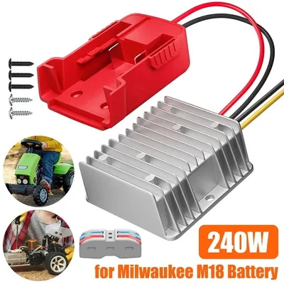 18V auf 12V Abwärtswandler für Milwaukee M18 Power Wheels Batterieadapter, DC 12V 20A 240W Abwärtswandler Regler