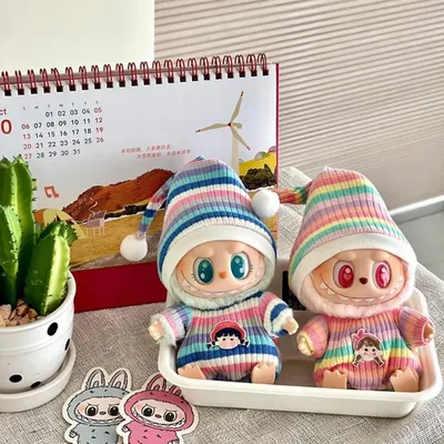 Doll Clothing for 17cm Labubu , Mini Doll Clothing, Monster Clothing Accessories, Winter Monkeys, Rainbow Pajamas. Doll Clothes