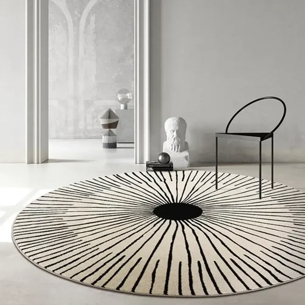 VIKAMA Nordischer Stil Teppich Schlafzimmer Licht Luxus Runde Bodenmatte für Wohnzimmer Plüsch Nachttisch Teppich Home Decor Lounge Teppich Image