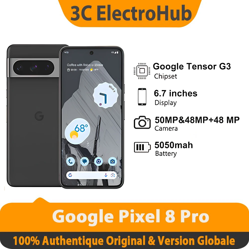 Google Pixel 8 Pro, Google Tensor G3, 6,7, 50 MP und 48 MP, OLED 120 Hz, IP68/wasserbeständig, 5050 mAh, 5G Image