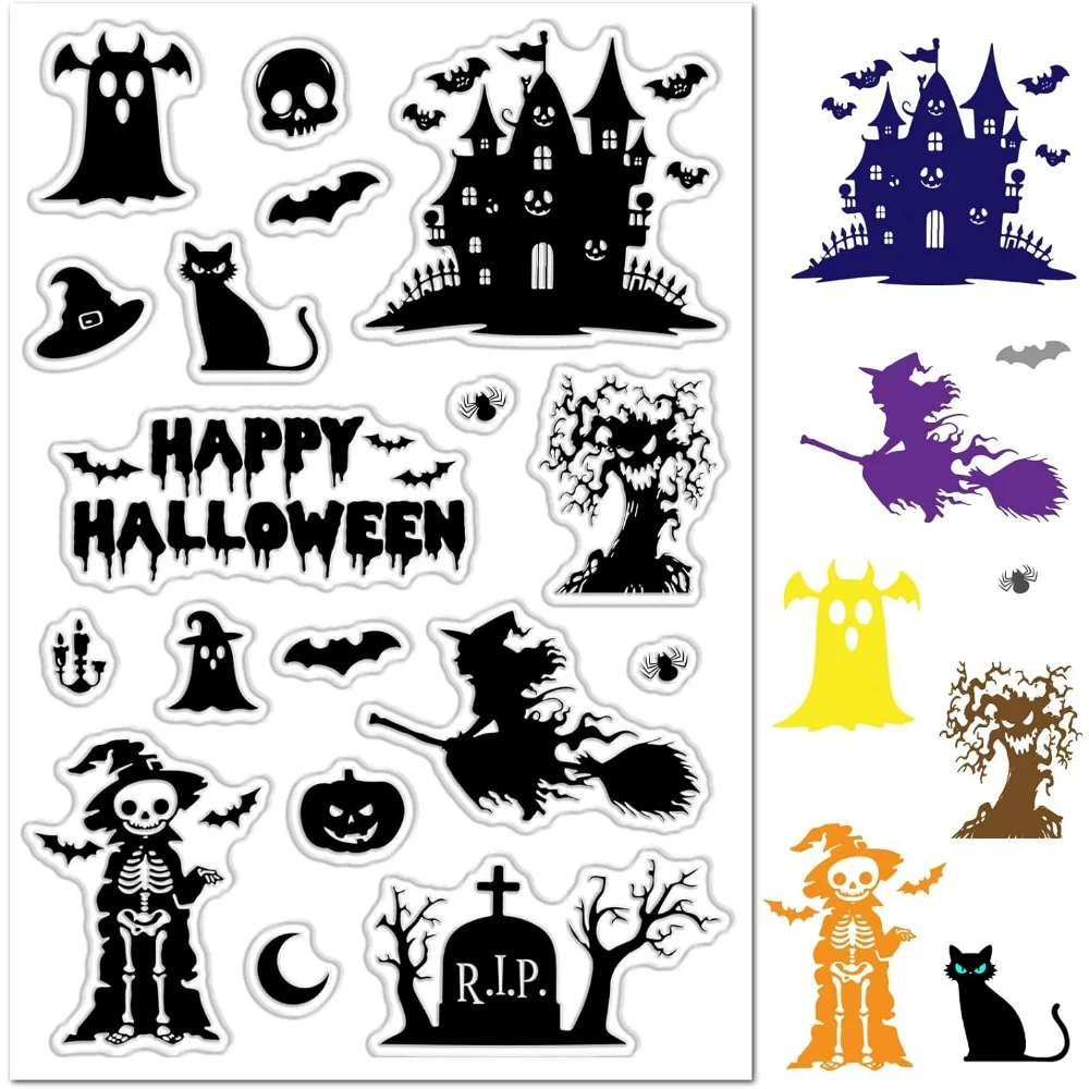Happy Halloween Kürbis Klare Stempel Kartenherstellung Dekoration DIY Schrott Buchung Spukhaus Geist Grabstein Mond Schloss Fledermaus Image