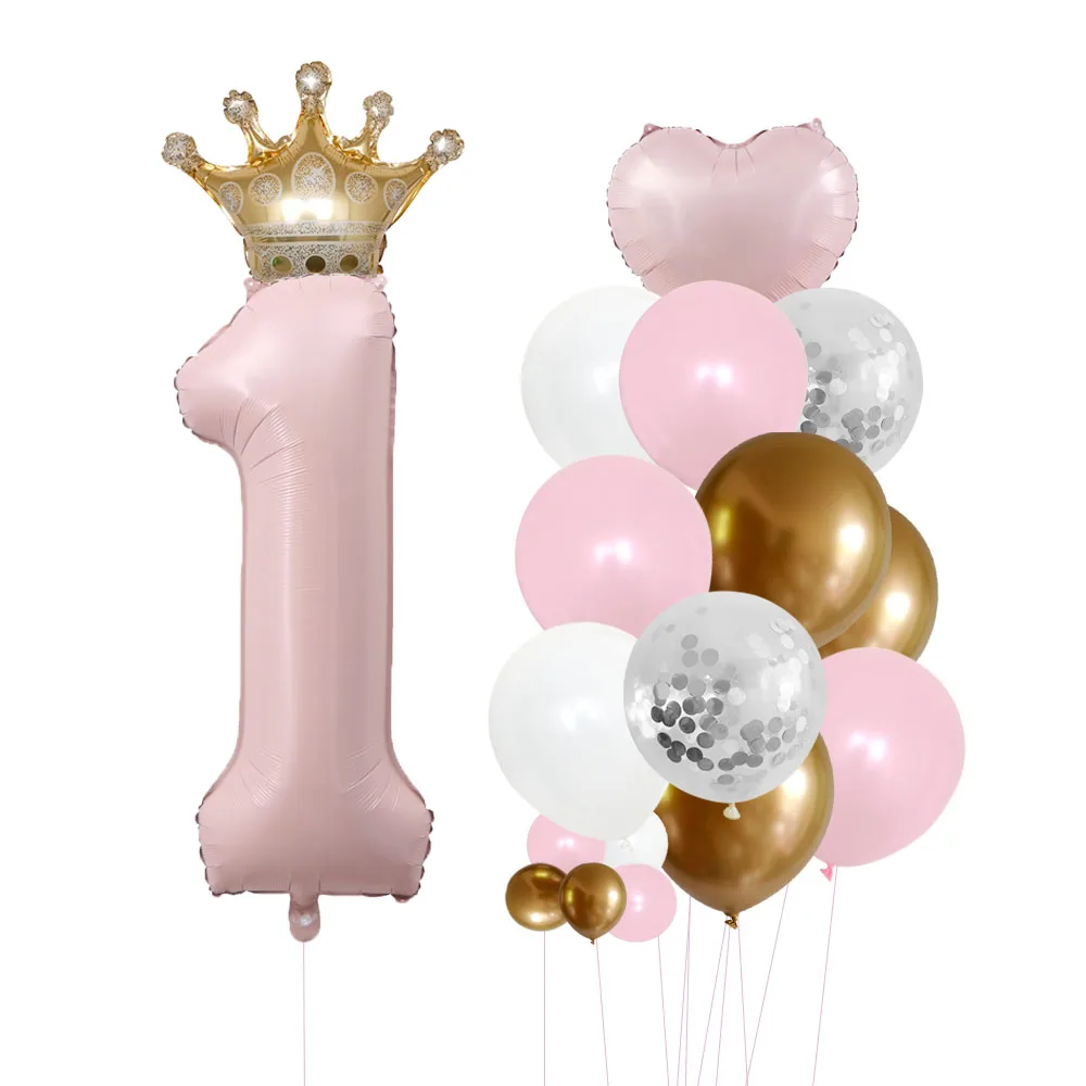 24 Stück 1-jährige Kronen-Aluminiumfolienballons für Geburtstagsfeiern für Jungen und Mädchen, einjährige Dekoration, Geburtstagsdekorationsballons Image