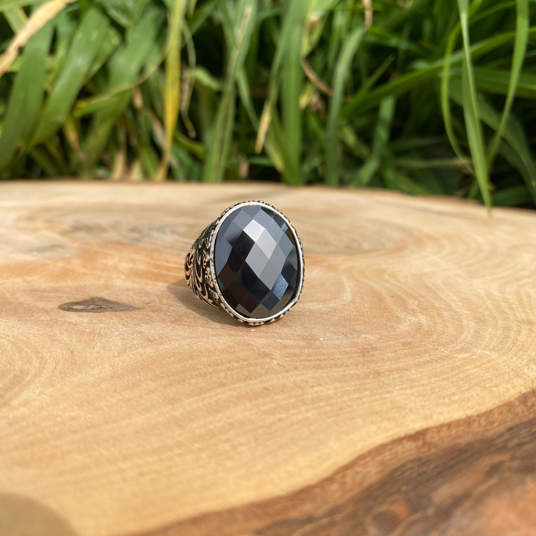 Anello da uomo in argento con onice ovale nero, anello da uomo in argento fatto a mano, argento sterling 925, anello da uomo in argento ossidato, rega