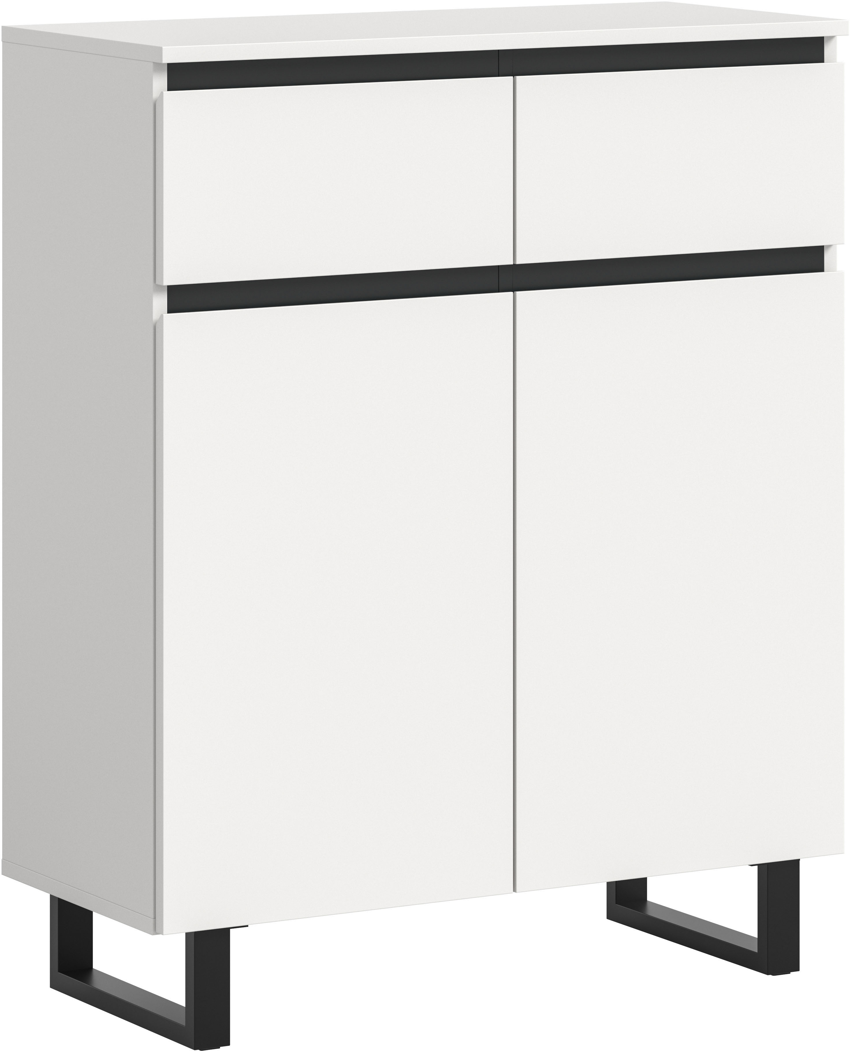 Kommode INOSIGN "TOMA, Höhe: 99cm, mit Metall-Kufen-Fuß, 2 Türen, 2 Schubkästen", weiß, B:80cm H:99cm T:36cm, FSC-zertifizierter Holzwerkstoff, Sideboards, Kommode, Anrichte, Sideboard, Schrank, Board, Highboard