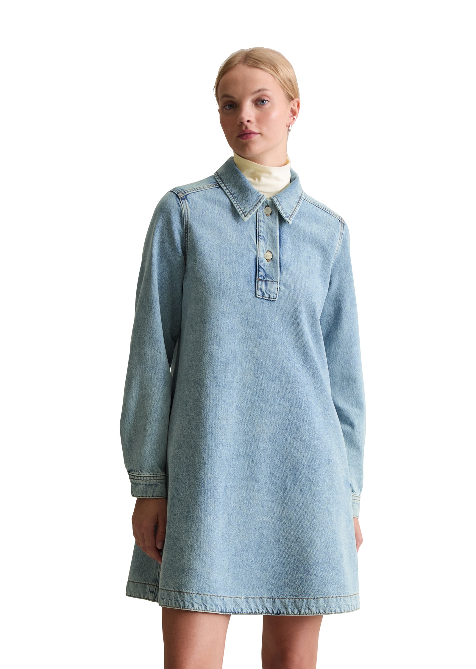 Jeanskleid MARC O'POLO DENIM "aus Rigid Denim", Damen, Gr. XS, Normalgrößen, light blau, Obermaterial: 100% Baumwolle, unifarben, weit kurz, Kleider Image