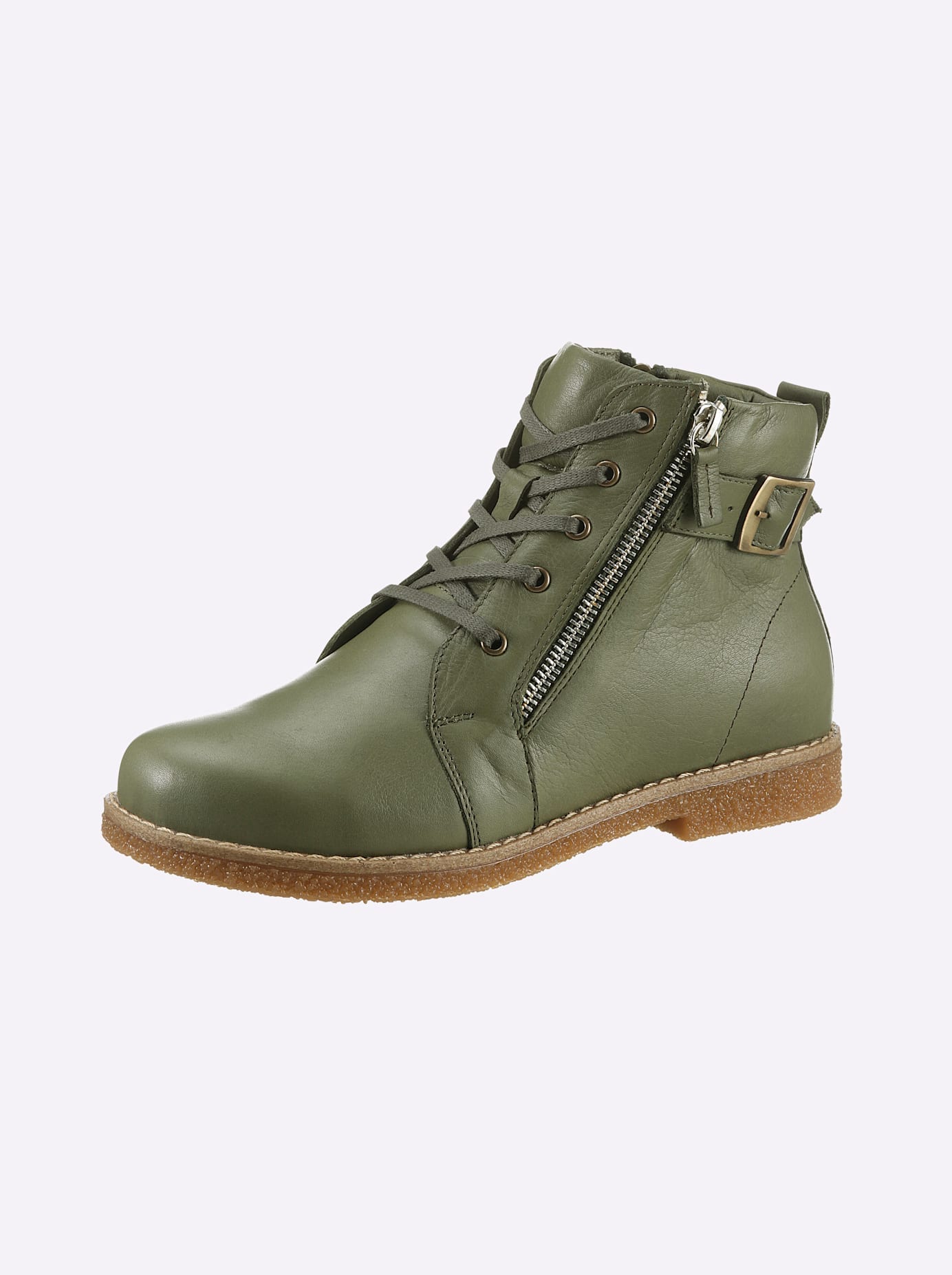 Schnürstiefelette ANDREA CONTI, Damen, Gr. 42, grün (khaki), Glattleder, Leder, Schuhe
