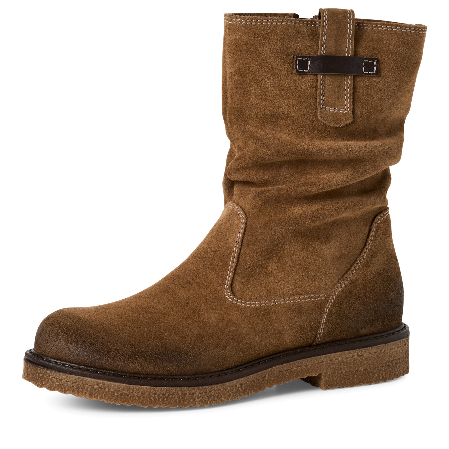 Stiefelette TAMARIS, Damen, Gr. 37, braun, Veloursleder, used, Schuhe Stiefelette, Blockabsatz, Kurzstiefel mit praktischem Innenreißverschluss