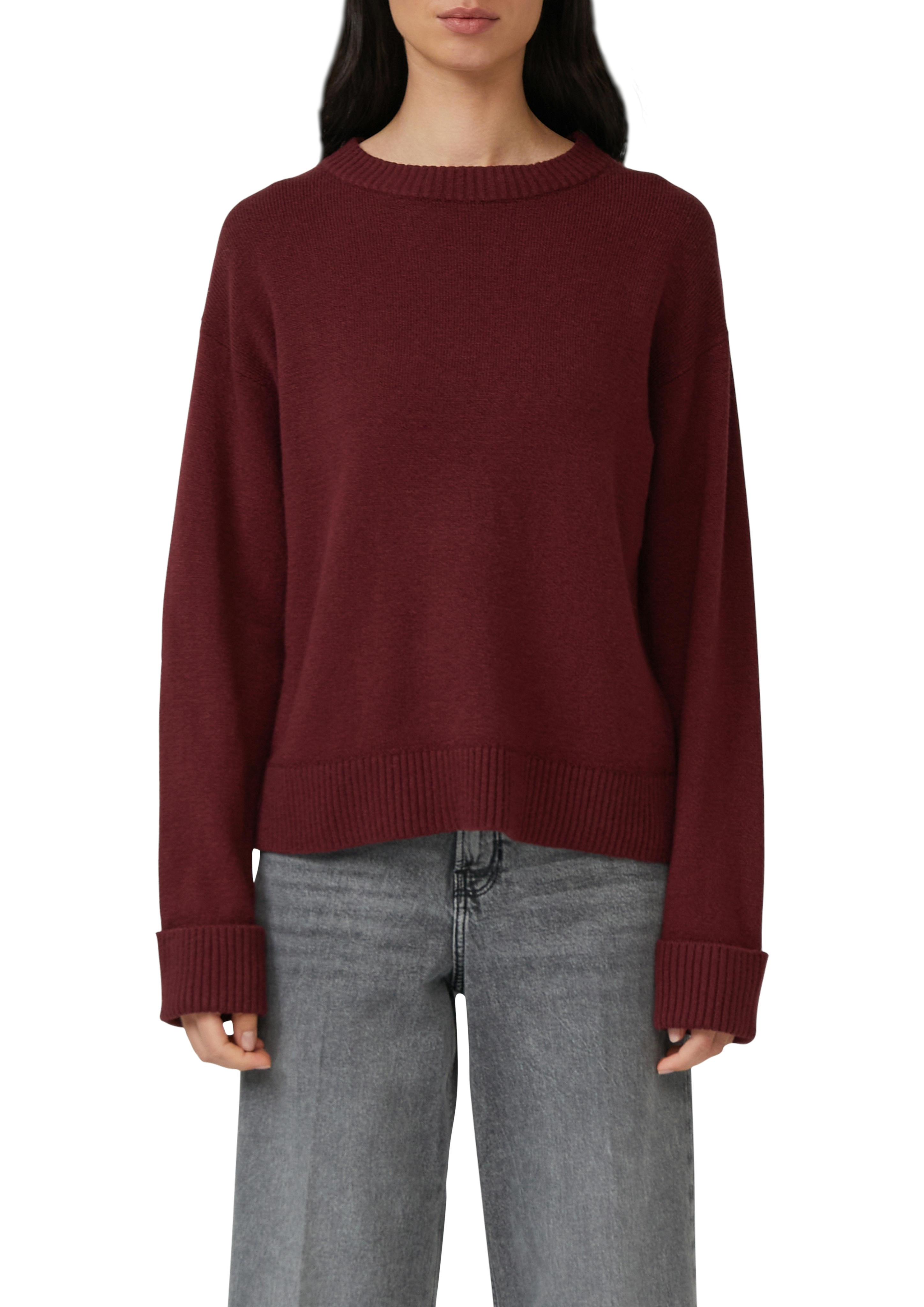 Strickpullover S.OLIVER, Damen, Gr. 40, dunkelrot, Strick, Obermaterial: 50% Baumwolle, 25% Polyamid, 14% Polyacryl, 8% Wolle, 3% Elasthan, unifarben, hüftbedeckend, Rundhals, Bündchen, Pullover Strickpullover, mit Rundhals