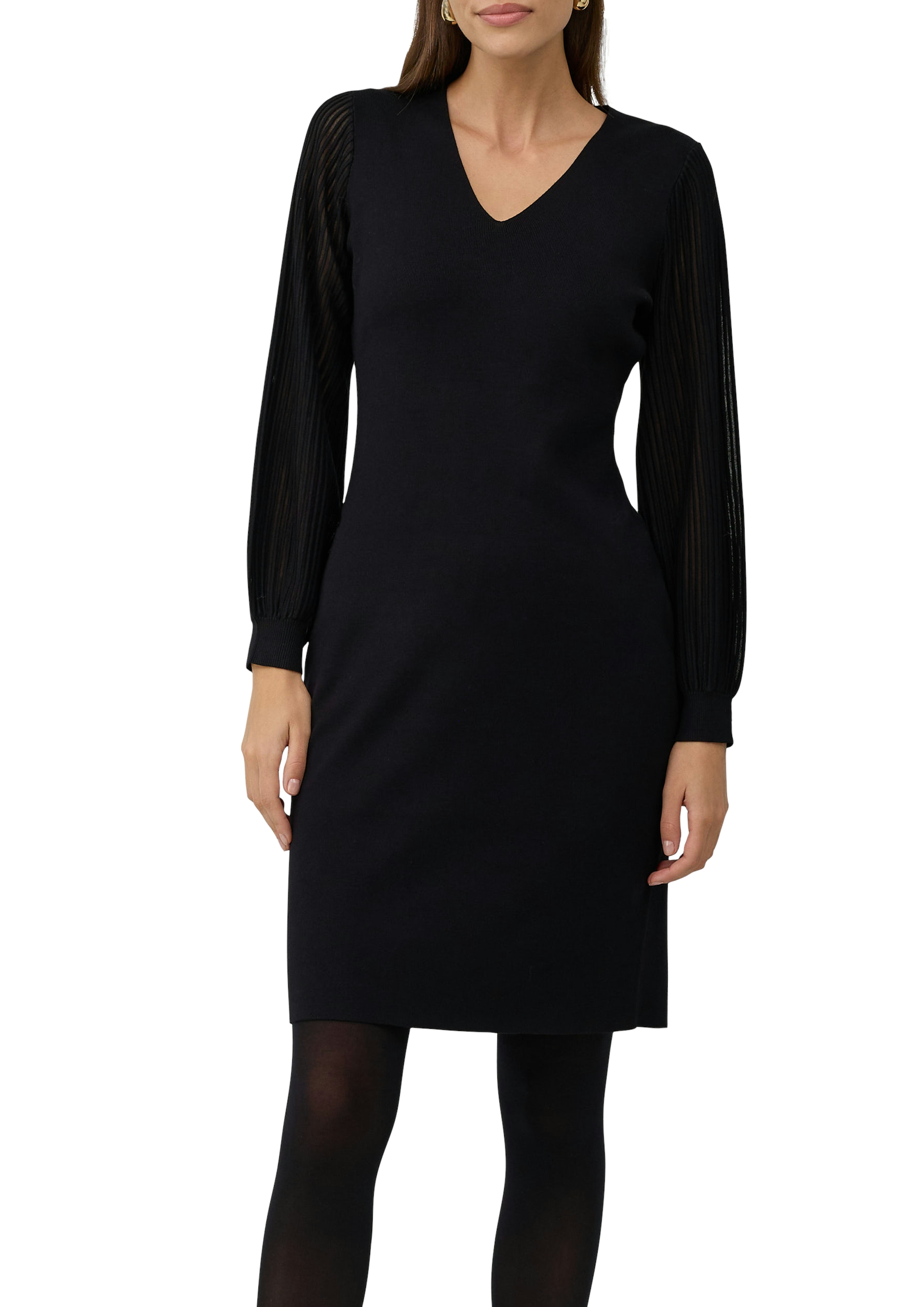 Strickkleid S.OLIVER BLACK LABEL, Damen, Gr. 44, N-Gr, schwarz, Strick, Obermaterial: 71% Viskose, 29% Polyester, unifarben, regular fit kniefrei, V-Ausschnitt, Rippbündchen, Kleider, mit V-Ausschnitt Image