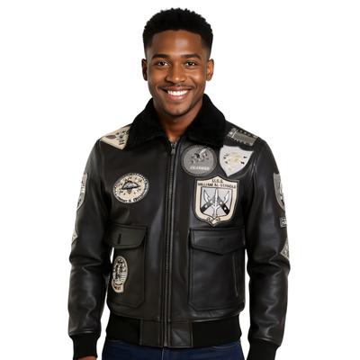 Herren True Black Top Gun A2 Leder Bomberjacke-Perth Image
