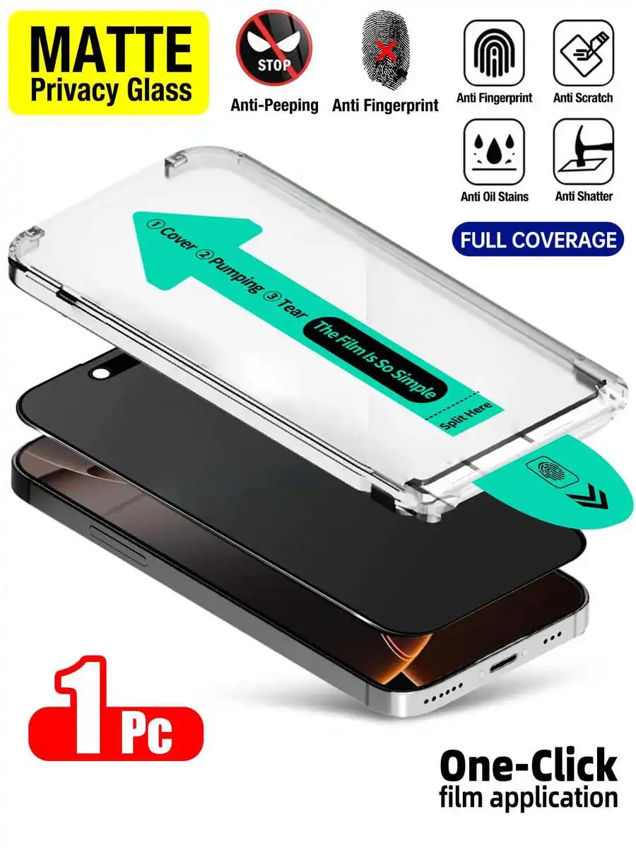 1 Stück mattierter Anti-Peeping-Displayschutz aus gehärtetem Glas, kompatibel mit iPhone 17 Pro Max/17 Pro/17 Air/17/16 Pro Max/16 Pro/16 Image