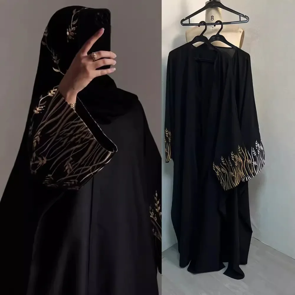 Eid Muslimische Frauen Abaya Stickerei Modest Kleider Jalabiya Lange Robe Kaftan Ramadan Marokko Dubai Abayas Islam Vestidos Largos Image