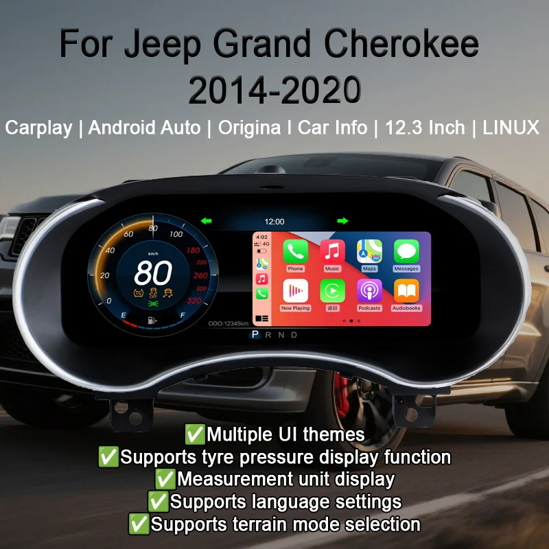 Digitales Kombiinstrument für Jeep Grand Cherokee 2014-2021 Tachometer, Armaturenbrett, Anzeige, 12,3'' HD LCD iOS Carplay Android Auto Image