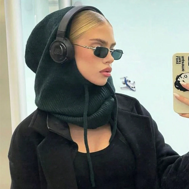 Heißer Verkauf Frauen Winter Balaclava Cap Mit Kapuze Hals Wärmer Winddicht Stricken Hut Im Freien Reise Winter Hut Image