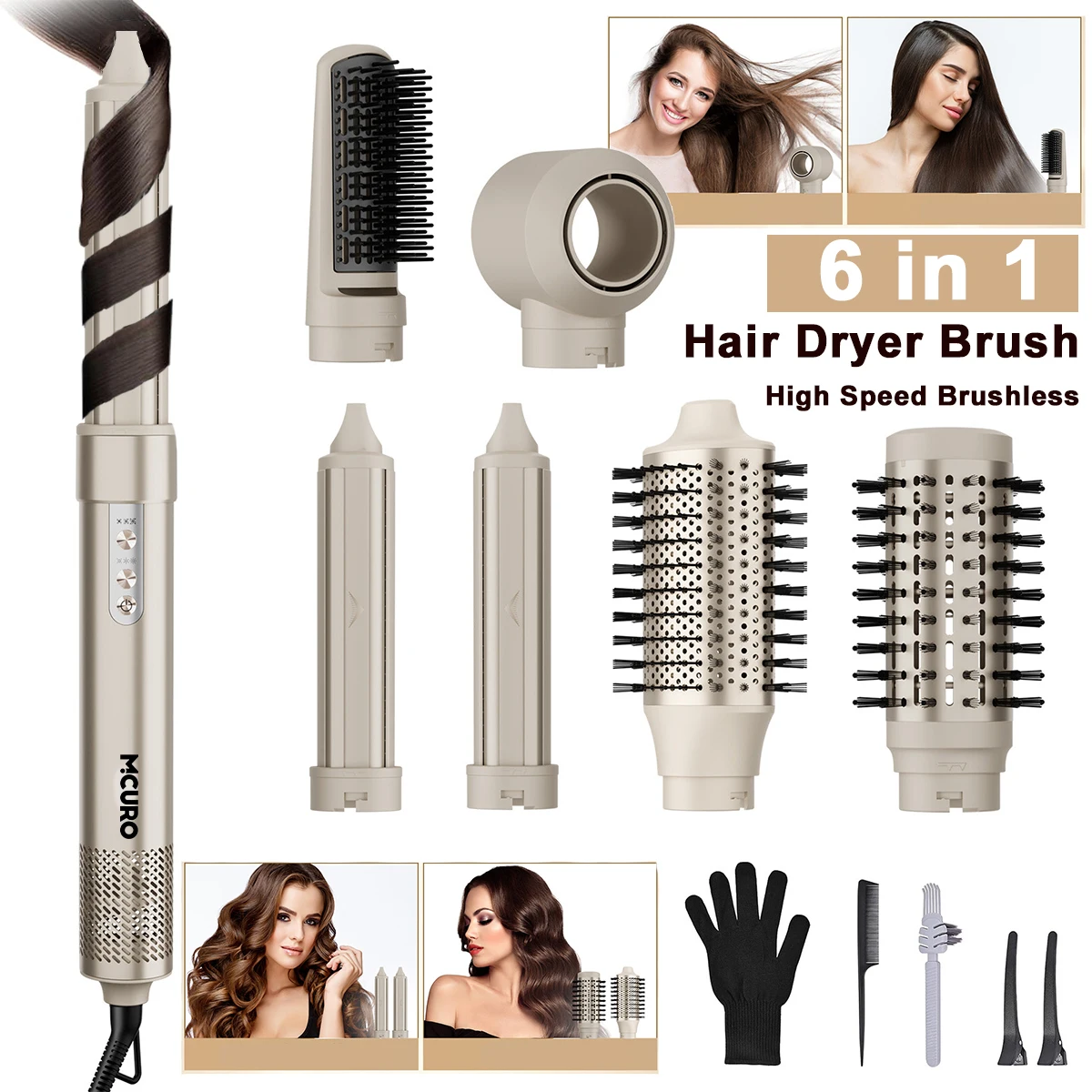 6-in-1-Multi-Haar-Styler, Heißluftbürste, 110000 U/min, schnell trocknend und Styler mit negativen Ionen, Haartrockner mit 3 Temperaturen, Image