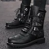 Herren Motorradstiefel Mode High Top Rock Punk Stiefel PU Leder Schwarz Mittelkalb Gothic Herren Stiefel Outdoor Arbeit Stahlkappe Schuhe