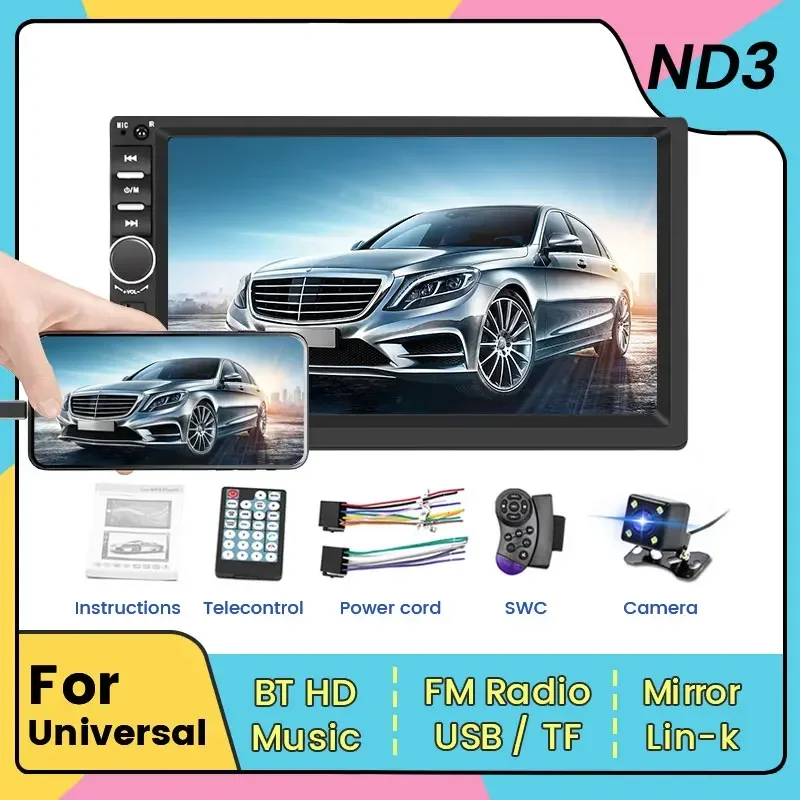 ND3 Universal 7 Zoll MP3 MP5 Auto Multimedia Video Player Unterstützung Spiegel Lin-K BT AUX FM USB CAM SWC 2 DIN Audio KEINE DVD FM Radio