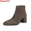 Plus Größe 34-43 Kuh Wildleder runde Kappe Reißverschluss High Heels Moderne Stiefel Warme Winter Schuhe Dating Prägnante Marke Stiefeletten