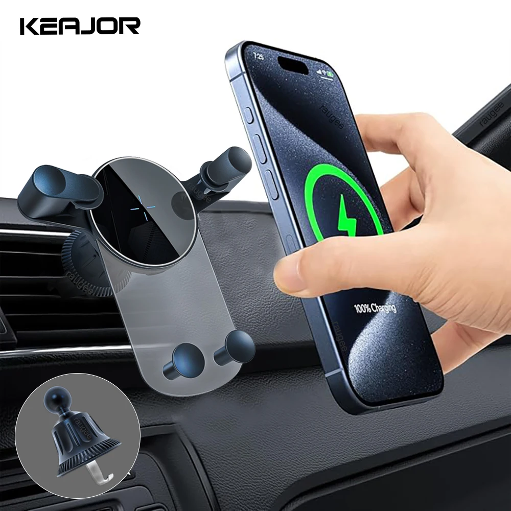 Auto-Wireless-Ladegerät, Autotelefonhalter für iPhone 16, 15, 14, Samsung S25, S24, Schnellladestation, Lüftungsschlitze, Autotelefon-Ladeständer Image