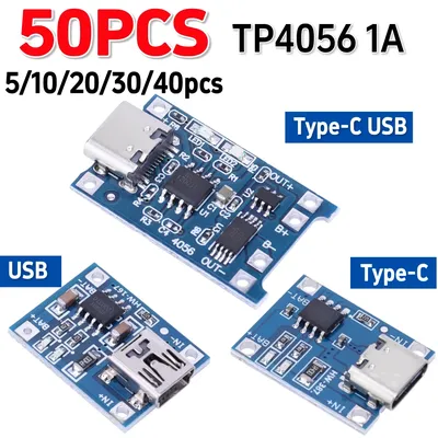 1-50PCS Type-c Micro USB 5V 1A TP4056 Lithium Battery Charger Module Portable Battery Charger Panel With Protection