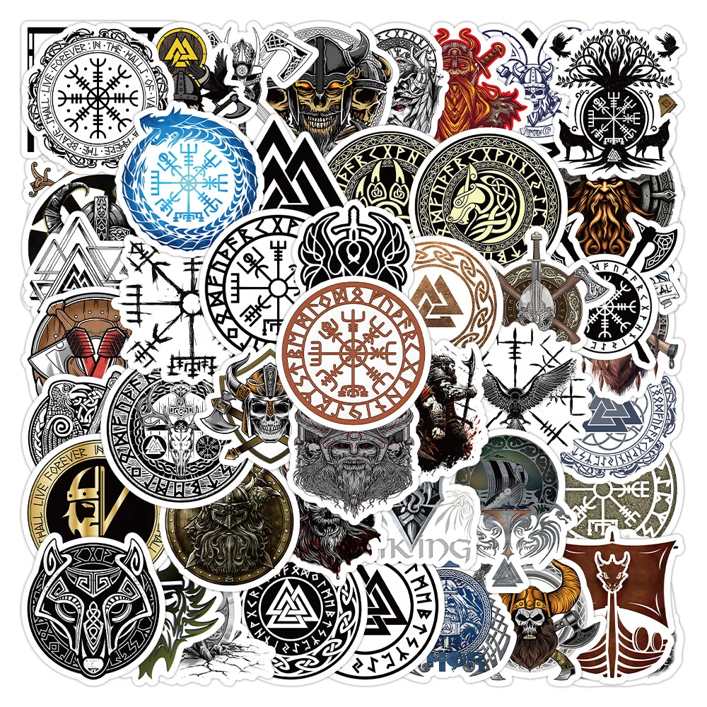 50 Stück Wikinger-Logo-Graffiti-Aufkleber, Handyhülle, Notebook, Gitarre, Gepäck, Dekoration, wasserfester Aufkleber Image