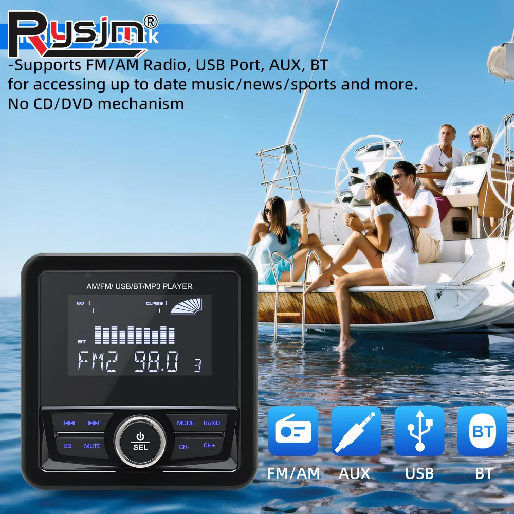 Marine Radio Boot Stereo Bluetooth-kompatibel FM AM Digital Media Audio Player Wasserdichte Boot Zubehör Für Yacht ATV UTV Image