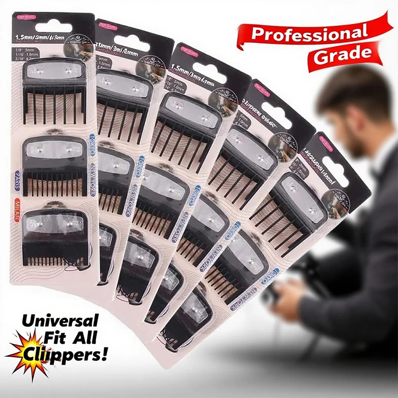 Black Limit Haarschneidemaschinen-Kamm-Set – aufsteckbare Führungskämme, Trimmer-Styling-Werkzeuge, kompatibel mit 1,5 mm 3 mm 4,5 mm Haarschneidemaschinen Image