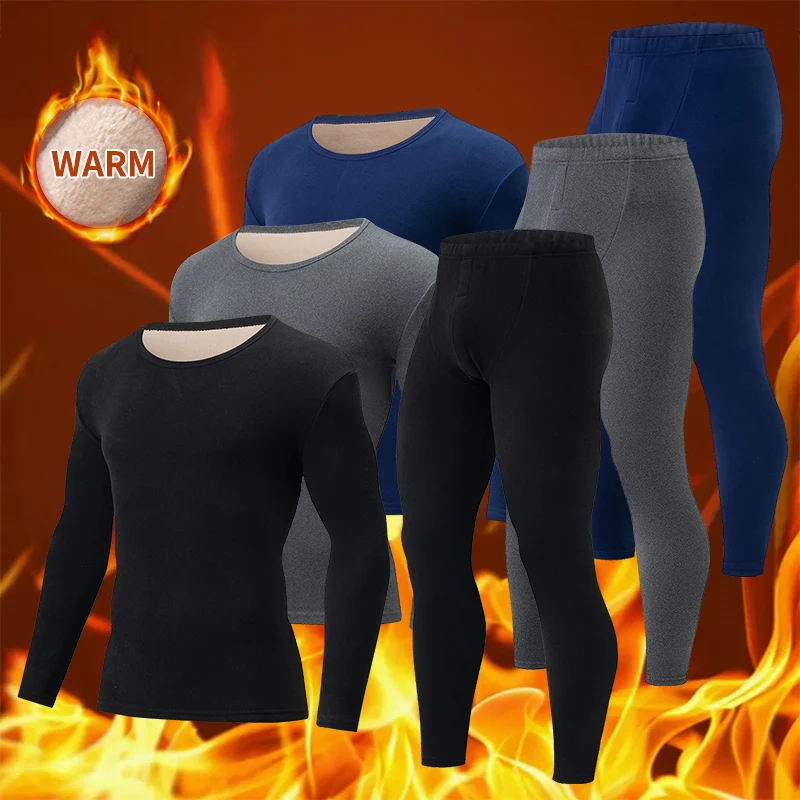 2-teiliges Herbst/Winter Herren Samt Schwarz Grau Klassisches Thermo-Unterwäsche-Set Verdicktes warmes Oberteil Pyjama Elastische Taille Heimhose Image