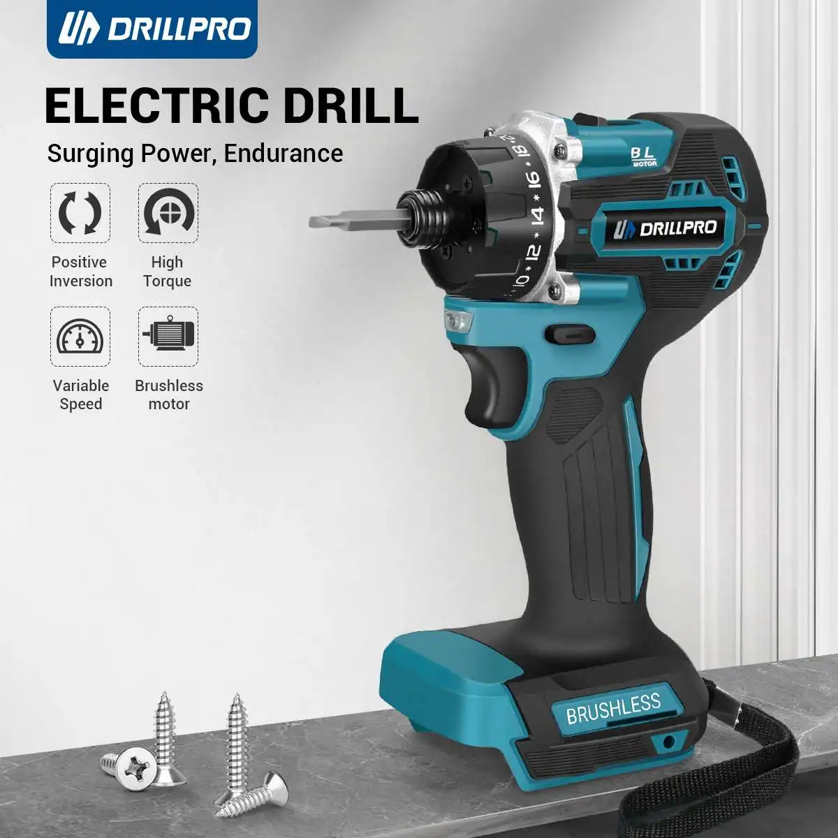 Drillpro 280 N.m Bürstenloser Elektroschrauber 1/4 Zoll 20+1 Drehmoment Akku-Bohrschrauber für 18 V Akku Image