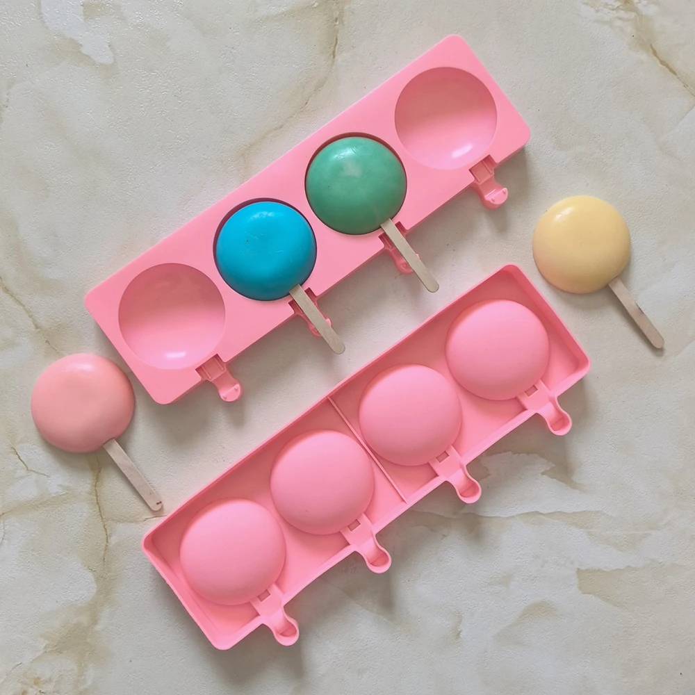 1 Stück 4-Kammer halbrunde Eisschale Silikonform, DIY Schokoladenkuchen Backform, Silikon-Eis am Stielform Image