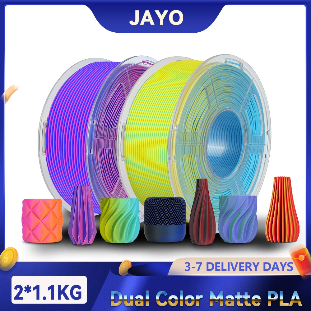JAYO 3D Dual Color Matte PLA 3D-Drucker-Filament 1,75 mm, ordentlich gewickeltes PLA-Filament mit mattem Finish-Druck für 99 % FDM-3D-Drucker Image