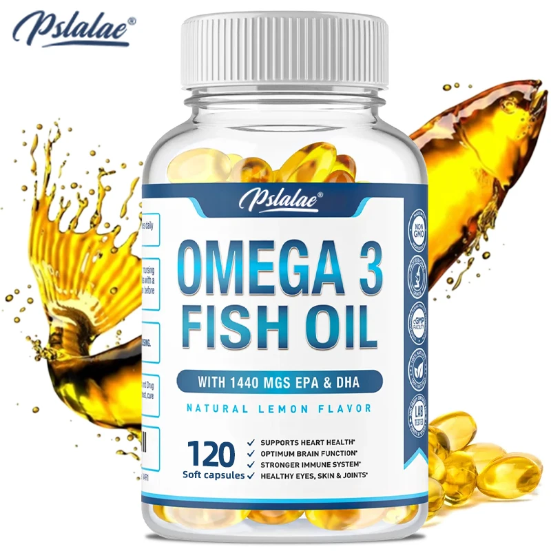 Omega 3 Fish Oil Capsules - Support Brain & Cardiovascular & Skin Health, Antioxidant & Improve Memory，Nervous System Health