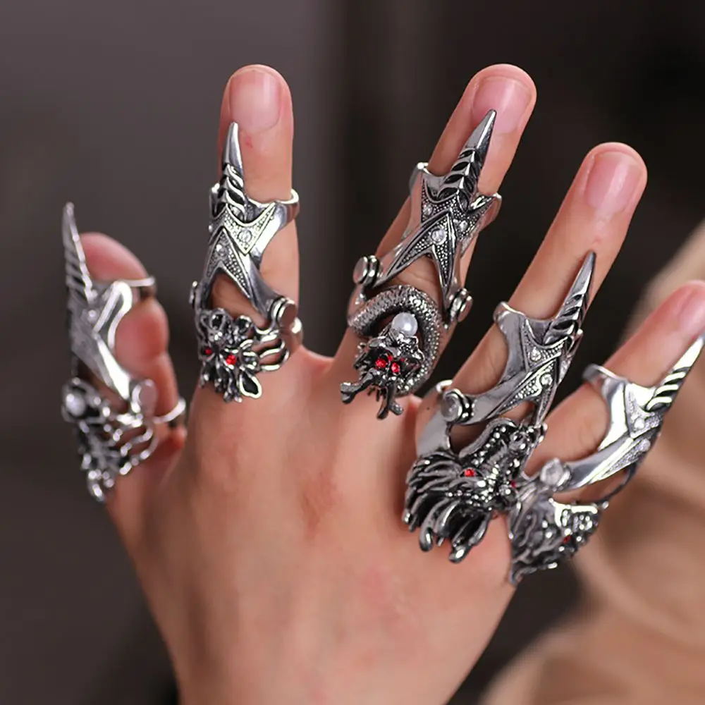 Personality Retro Adjustable Claw Ring Skull Female Male Finger Ring Knuckle Ring Dragon Ring Fashion Jewelry Korean Style Ring