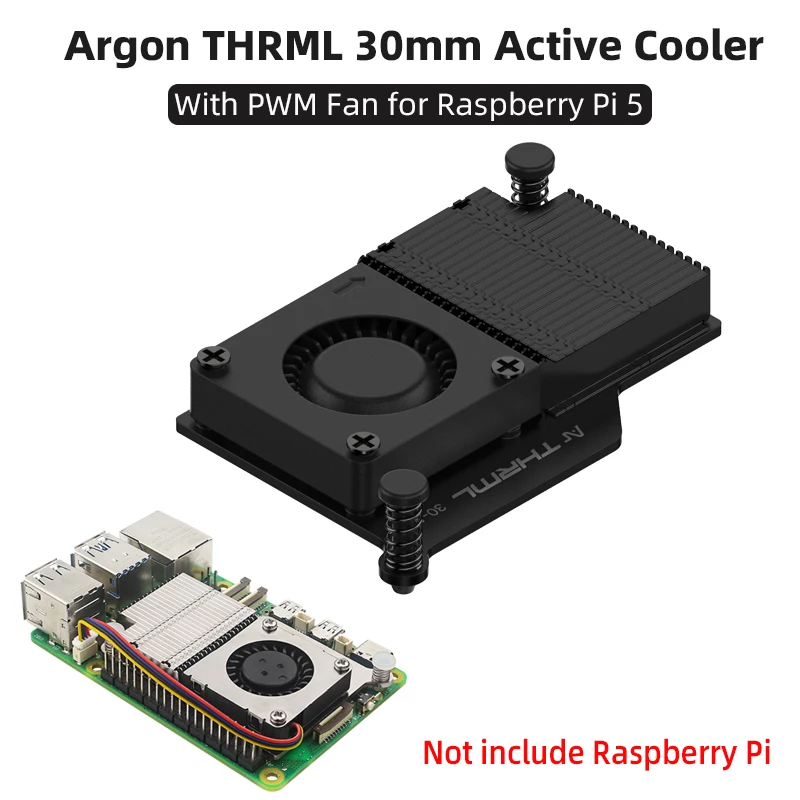 Argon THRML 30 mm aktiver Kühler für Raspberry Pi 5, aktive Kühlung, PWM-Lüfter, passive Kühlung, Aluminium-Kühler für RPi 5 Pi5 Image