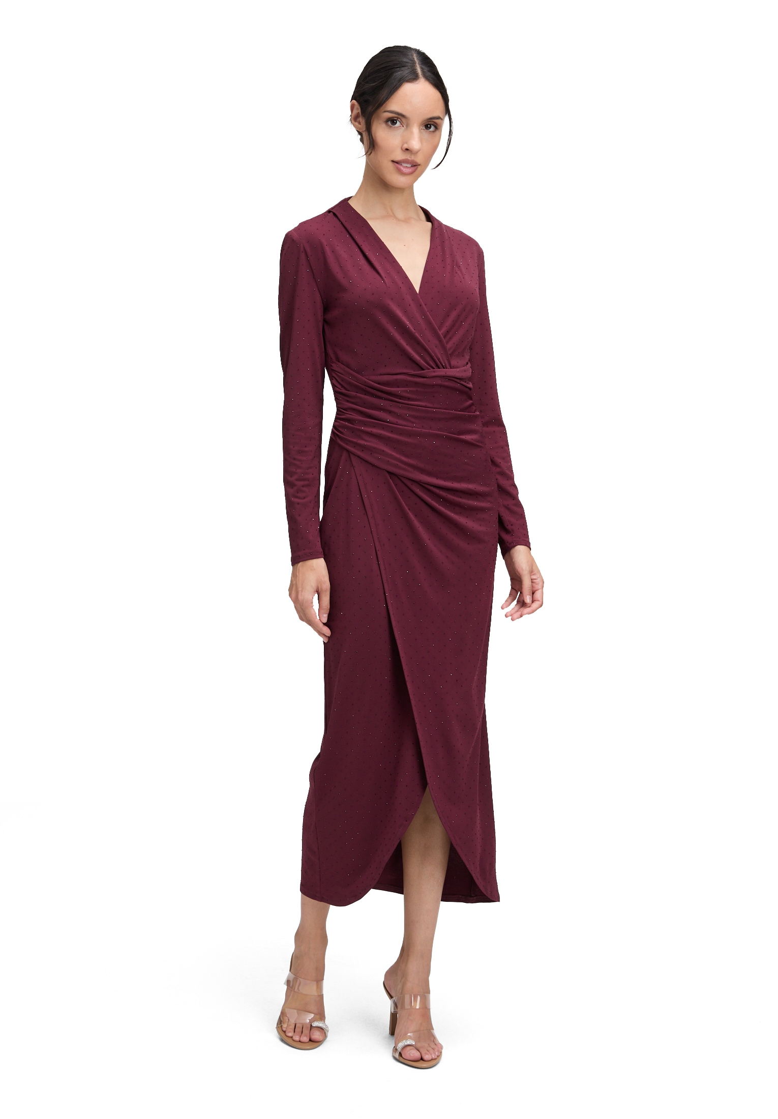 Abendkleid VERA MONT "Damen mit V-Ausschnitt", Damen, Gr. 38, Normalgrößen, rot (deep dahlia), Obermaterial: 95% Polyester, 5% Elasthan; Futter: 100% Polyester, eng lang, V-Ausschnitt, Kleider Abendkleid Image