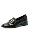 Slipper TAMARIS, Damen, Gr. 42, grün (dunkelgrün), Lacksynthetik, unifarben, modisch, Schuhe, Blockabsatz, Pumps, Businessschuh mit modischer Zierspange