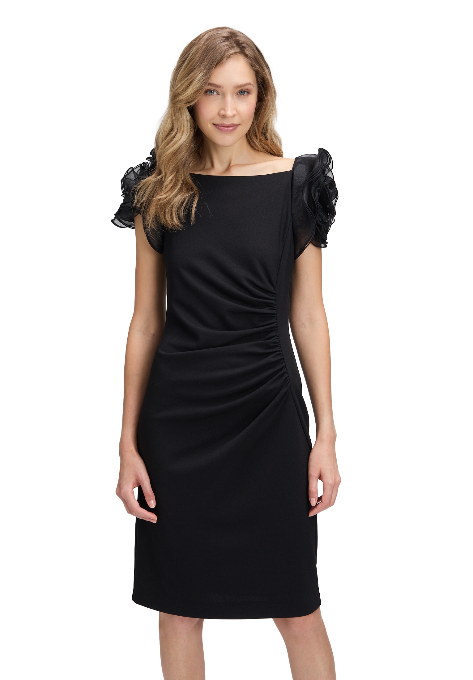 Cocktailkleid VERA MONT "Damen Cocktailkleid mit Raffung", Damen, Gr. 40, Normalgrößen, schwarz, Obermaterial: 95% Polyester, 5% Elasthan. Besatz: 100% Polyester. Futter: 100% Polyester., figurbetont kurz, U-Boot-Ausschnitt, Kleider Image