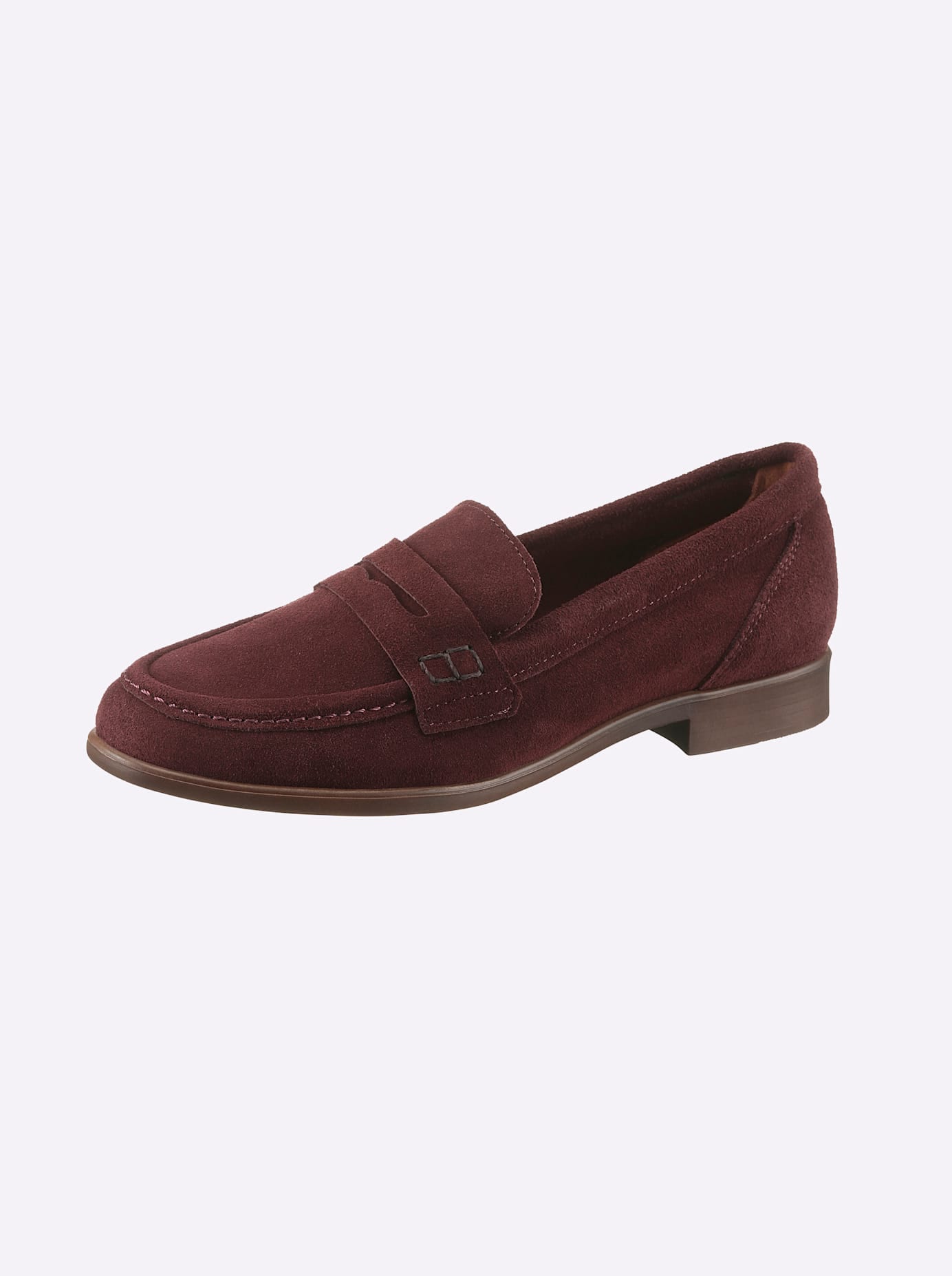 Slipper HEINE, Damen, Gr. 38, rot (bordeaux), Leder, Rindsleder, Veloursleder, Modisch, Schuhe