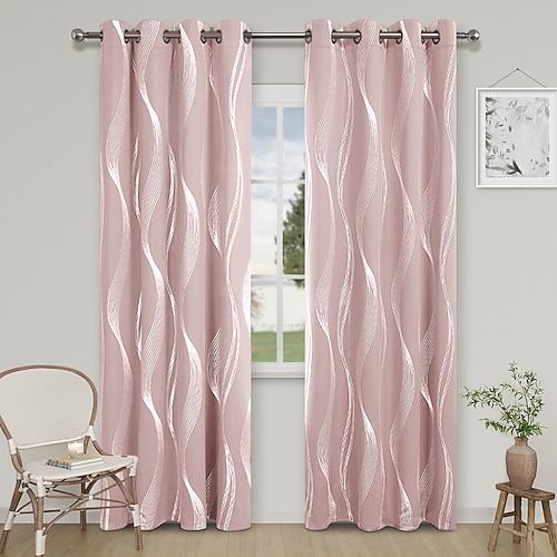 Silberne, wellenförmige Verdunkelungsvorhänge für das Wohnzimmer (1-teilig), hochdichte, wärmeisolierende Vorhänge, sonnenabweisend, wärmereduzierend, moderne Wohndekoration Image