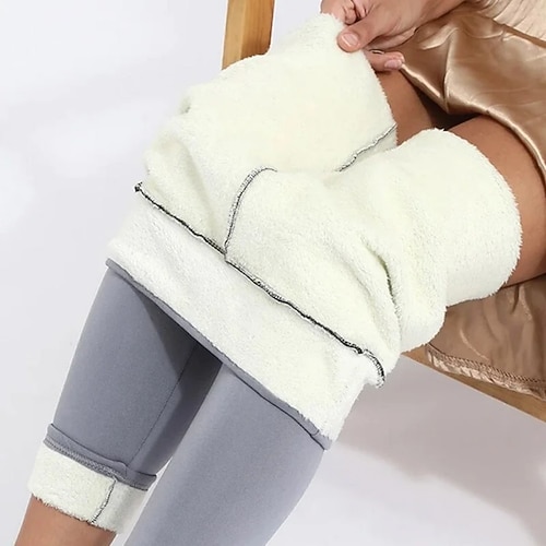Winterleggings aus Lammfell für Damen, mit Fleece gefütterte Thermo-Hose mit hoher Taille und schmaler Passform, dicke, warme Jeggings aus Stretch-Baumwolle für kaltes Wetter Image