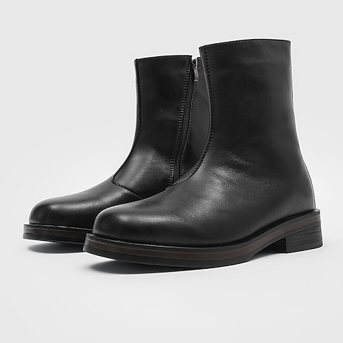 Herrenstiefeletten aus braunem Kunstleder – klassische Reißverschlussstiefel für den Winter, das Business und formelle Anlässe Image