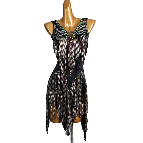 Lateinamerikanischer Tanz Kleid Spleißen Kristalle / Strasssteine Damen Leistung Training Ärmellos Hoch Spandex Image