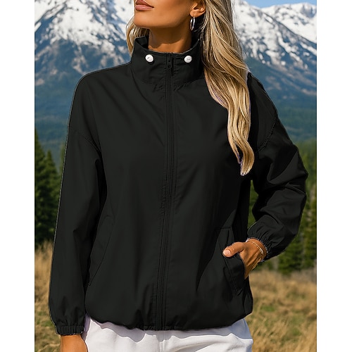 Damen Outdoorjacke Wanderjacke Regenmantel Außen Wasserdicht Winddicht Wanderoutfits Wanderbekleidung Frühling Herbst Oberteil Camping / Wandern / Höhlenforschung Laufen Schwarz Armeegrün Purpur Image