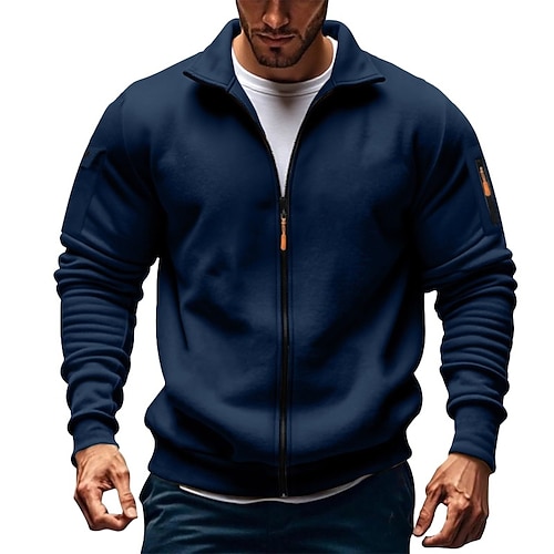 Herren Kapuzensweatshirt Vollreißverschluss-Kapuzensweatshirt Fleece Kapuzensweatshirt Taktischer Kapuzensweatshirt Schwarz Weiß Armeegrün Rote Burgunderrot Stehkragen Einfach Reißverschluss Sport Image