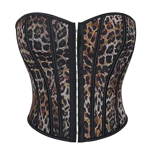 Damen Korsett Shapewear Taillenmieder Formende Unterwäsche Sexy Korsett Mode Sexy Leopard Einfarbig Knöpfe Rückenfrei Urlaub Straße Date Ärmellos Korsett Schwarz Weiß Braun Frühling Herbst Image