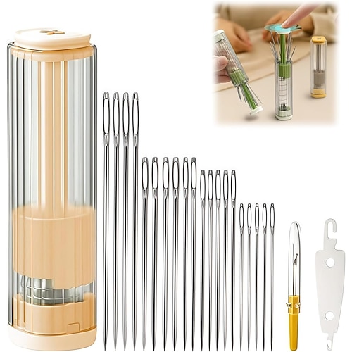 Magnetische Nadelbox, 23-teiliges tragbares Näh-Aufbewahrungsset, einschließlich 20 Nadeln, 1 magnetischer Aufbewahrungsbox, 1 Einfädelhilfe, 1 Nahttrenner, Mehrzweck-Nähnadel- und Fadenset mit großem Image